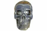 Polished Banded Agate Skull with Quartz Crystal Pocket #148115-1